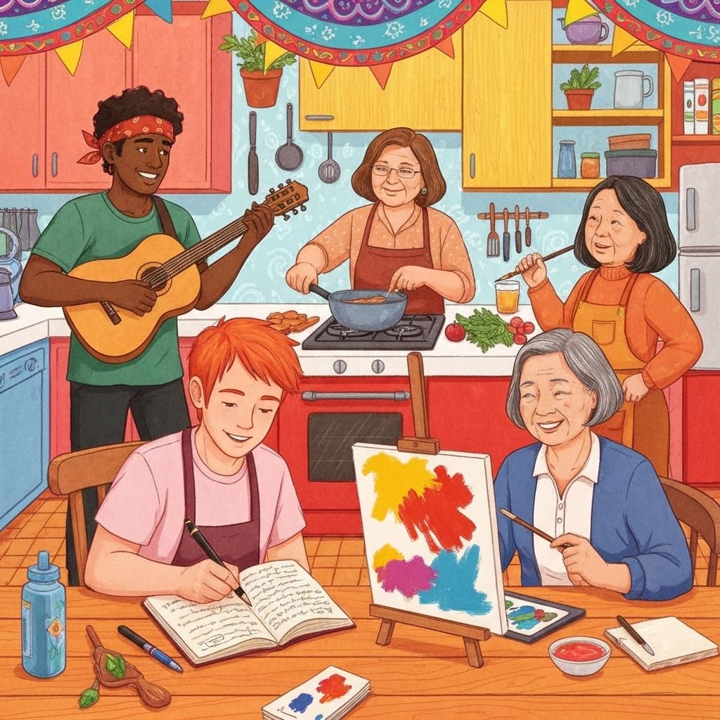 多様なクリエイターがコンテンツ制作やコミュニティ活動を行っている様子のイラスト