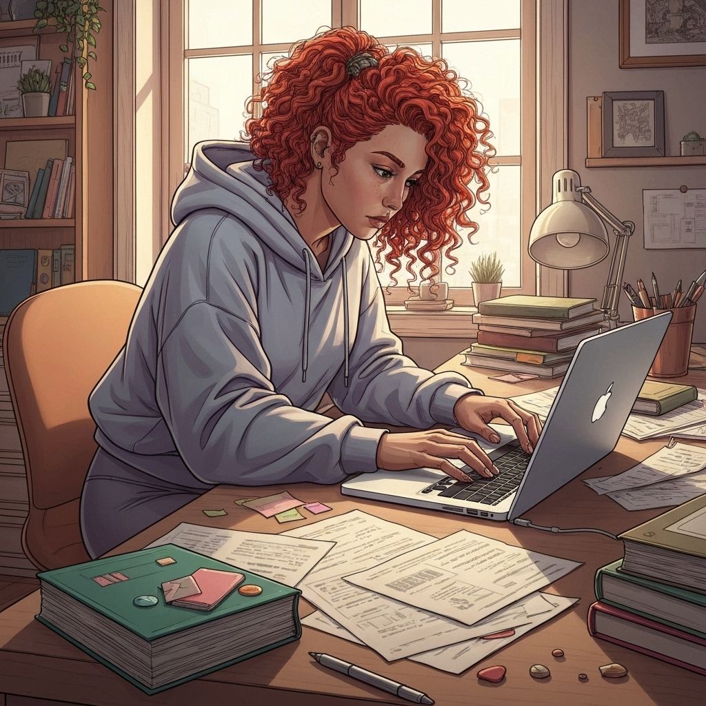 デスクでクリエイティブなコンテンツを制作している人のイラスト